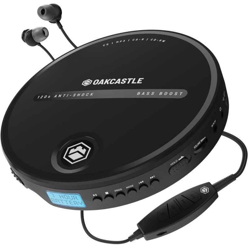 Discman, Tragbarer CD-Player, AUX, Anti-Shock, schwarz, Oakcastle CD10, GEPRÜFT