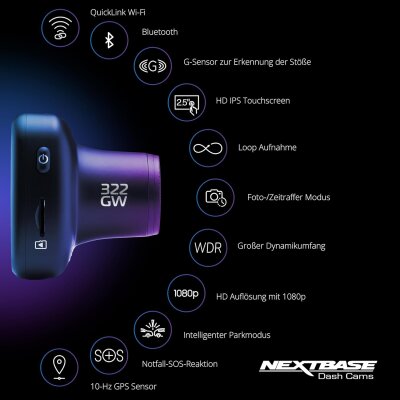 Dashcam Full HD 1080p,GPS,WiFi & Parkmodus, Nextbase NBDVR322GW, GEPRÜFT WIE NEU