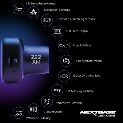 1080p Front/Rear Dash-Cam, Parking-Modus ,Nextbase NBDVR222XRWC GEPRÜFT