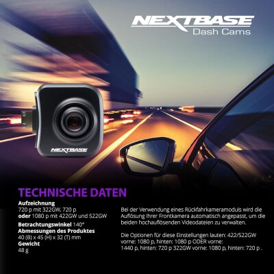 Rückfahrkamera 1080p, Plug-in für 322/422/522, Nextbase NBDVRS2RFCZ, WIE NEU