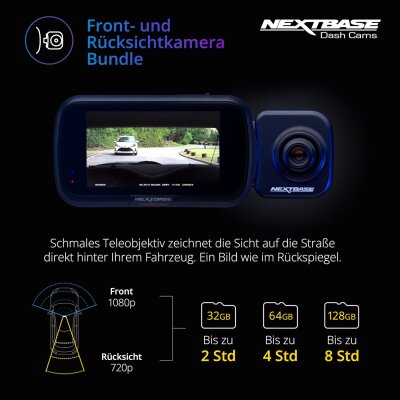 Dashcam Front- und Rear Kamera Bundle, 6,55 cm Display, NEXTBASE 222X, GEPRÜFT