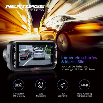 Dashcam Front- und Rear Kamera Bundle, 6,55 cm Display, NEXTBASE 222X, GEPRÜFT
