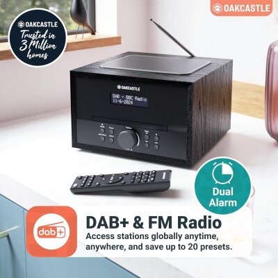 CD-Player Radio DAB+/FM, Bluetooth, USB/AUX-In, Dual-Alarm – Oakcastle DAB400, WIE NEU