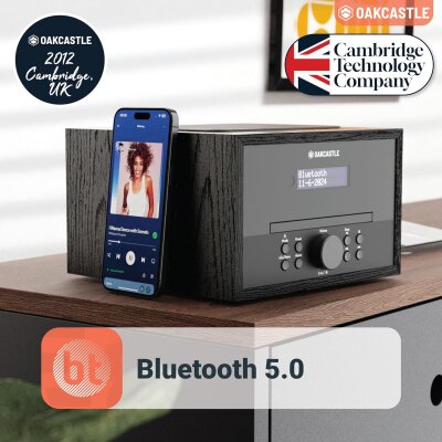 CD-Player Radio DAB+/FM, Bluetooth, USB/AUX-In, Dual-Alarm – Oakcastle DAB400, WIE NEU