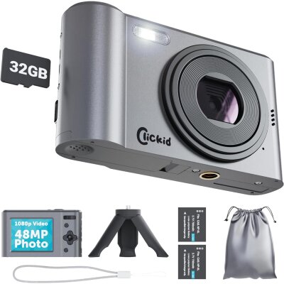 Digitalkamera 48MP 1080p Kinderkamera Set mit 32GB Stativ...