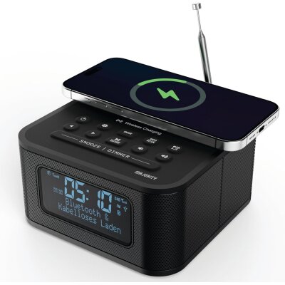 Radiowecker, kabellos Smartphone Laden, DAB, BT, Dimmer...