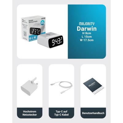 Bluetooth Radiowecker, Ladestation,Thermometer, dimmbar, Majority Darwin,WIE NEU