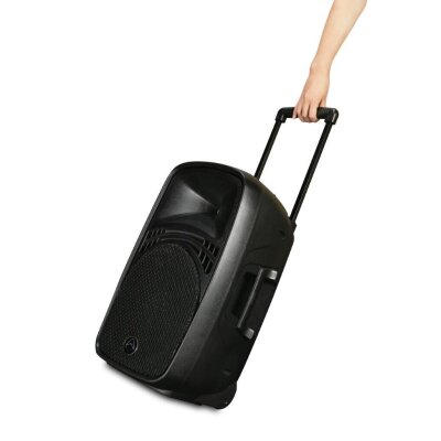 15" Akku-PA, Bluetooth, MP3, 2 Funksendern, Rollen, Wharfedale Pro EZ-15A, WIE NEU