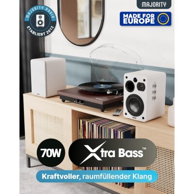Regallautsprecher, Aktiv, HDMI ARC, BT, Weiss,1 Paar, Majority D70X, GEPRÜFT