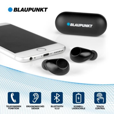 Kopfhörer In Ear, Blaupunkt BTW 10, Ladecase, BT 5.0,TWS,Schwarz, GEPRÜFT - GUT