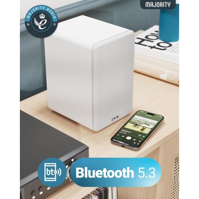 Regallautsprecher, Aktiv, HDMI ARC, BT, Weiss,1 Paar, Majority D70X,NEU GEÖFFNET