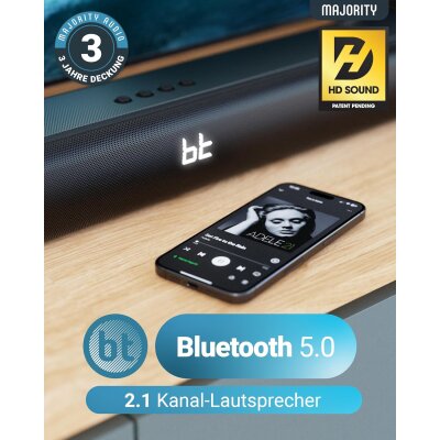 Soundbar für TV Geräte, HDMI ARC, Integ. Sub, BT, Majority NAGA60, opt. Mangel