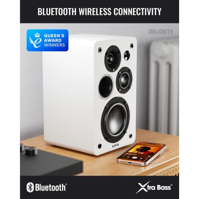 Aktiv Lautsprecher  Bluetooth HDMI Phono, Paar Majority D100X Weiß, WIE NEU