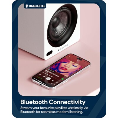 Regal Lautsprecher Aktiv HDMI, BT, Paar Oakcastle BK100 Weiss GEPRÜFT