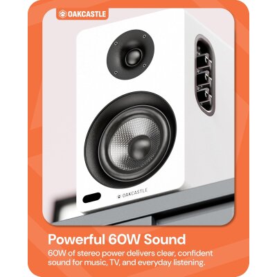 Regal Lautsprecher Aktiv HDMI, BT, Paar Oakcastle BK100 Weiss GEPRÜFT