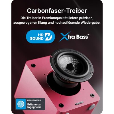 kleine Aktiv PC Lautsprecher 1 Paar BT HDMI USB, Majority D50X Maroon, WIE NEU