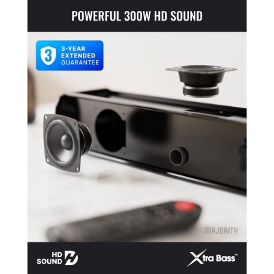 Soundbar Subwoofer 2.1 HDMI ARC Bluetooth USB, Majority NAGA 60 Plus, GEPRÜFT