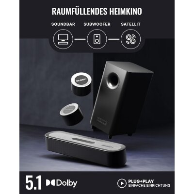 Soundbar Subwoofer 5.1 Surround HDMI ARC Bluetooth – Bowfell Halo Dolby,GEPRÜFT