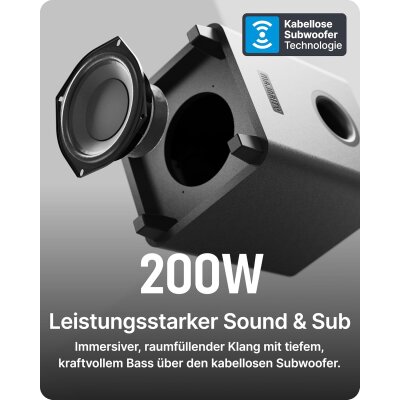 Subwoofer HDMI Soundbar für TV Geräte, 2.1 Sound, Majority NAGA40 PLUS, GEPRÜFT