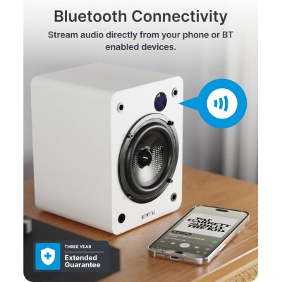 kleine Aktiv Lautsprecher Weiß, 1 Paar, BT, HDMI ARC USB, Majority D50X, WIE NEU
