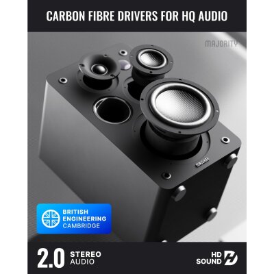 Aktiv Lautsprecher Bluetooth HDMI Phono, Paar Majority D100X Schwarz, GEPRÜFT