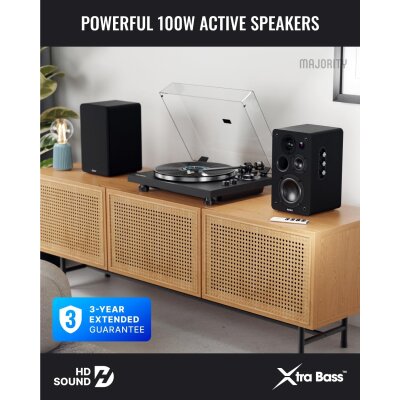 Aktiv Lautsprecher Bluetooth HDMI Phono, Paar Majority D100X Schwarz, GEPRÜFT