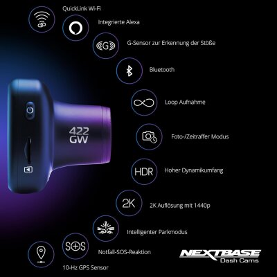 GPS-Dashcam mit Wi-Fi, Parkmodus, Nextbase 422GW Dashcam AKKU DEFEKT