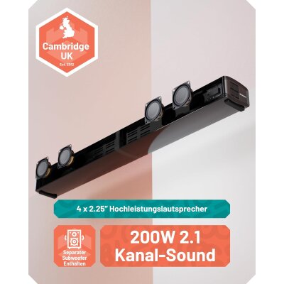 TV Soundbar 2.1 Subwoofer HDMI ARC Bluetooth, Oakcastle SB80 Xtra GEPRÜFT
