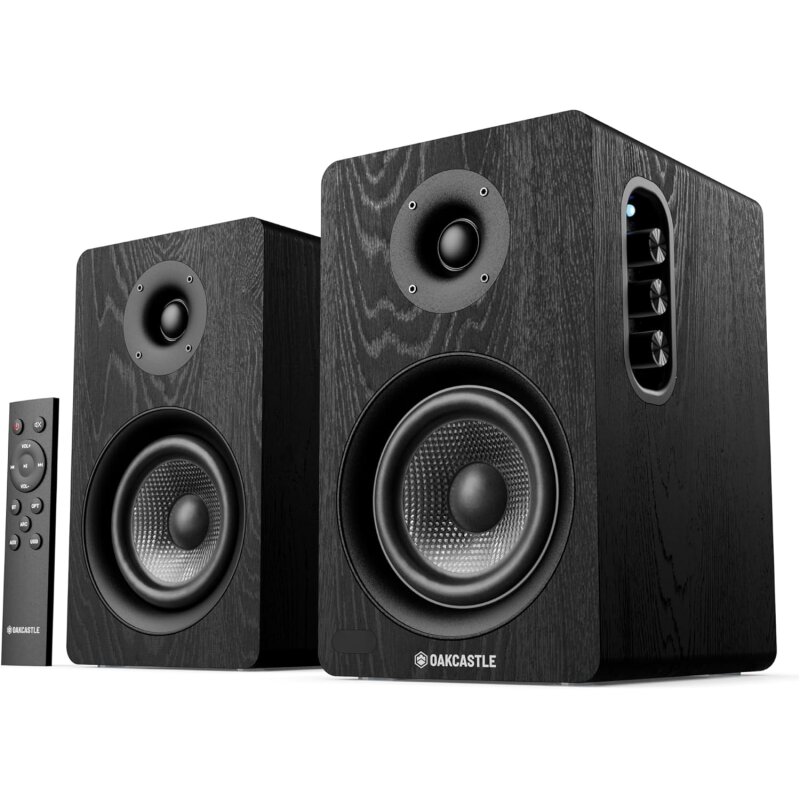 Regal Lautsprecher Aktiv HDMI, BT, Paar Oakcastle BK100 Schwarz WIE NEU