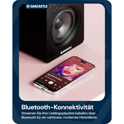 Regal Lautsprecher Aktiv HDMI, BT, Paar Oakcastle BK100 Schwarz WIE NEU