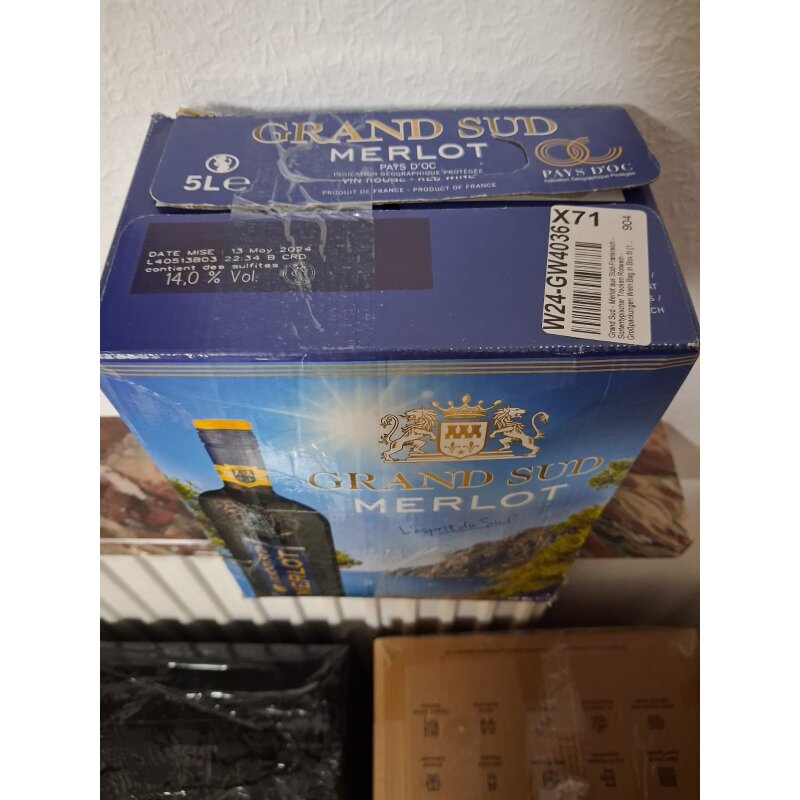 Merlot Rotwein, trocken, 14%, Bag-in-Box 5L, Grand Sud, NEU