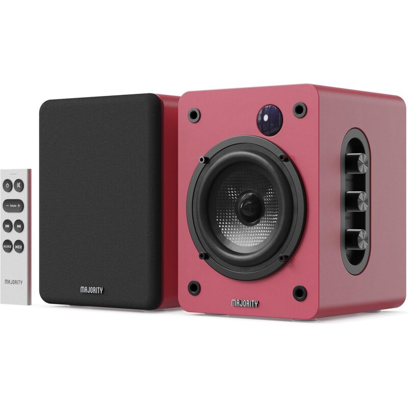 kleine Aktiv PC Lautsprecher 1 Paar BT HDMI USB,Majority D50X Maroon,GEPRÜFT GUT