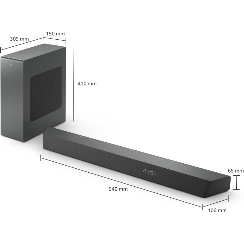 3.1 Soundbar Subwoofer Dolby Atmos HDMI ARC WLAN Philips TAB8507, opt. MANGEL