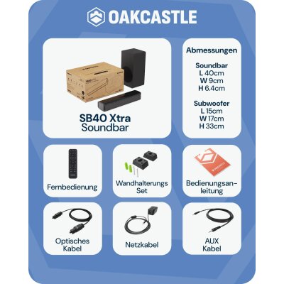 2.1 Soundbar + Sub Oakcastle SB40 Xtra, HDMI ARC Bluetooth 5.4, 90W, WIE NEU