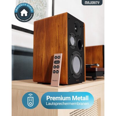 Aktiv Regallautsprecher, Paar,Braun, BT,HDMI, MAJORITY D100,GEPRÜFT - Akzeptabel