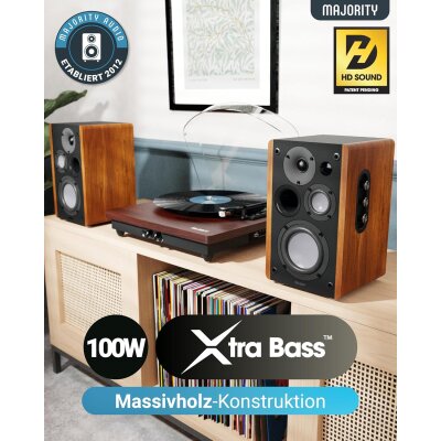 Aktiv Regallautsprecher, Paar,Braun, BT,HDMI, MAJORITY...