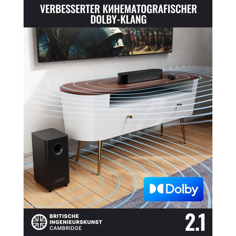 Soundbar für TV, Subwoofer,BT,HDMI ARC, Majority Bowfell Axis Dolby,UVOLLSTÄNDIG